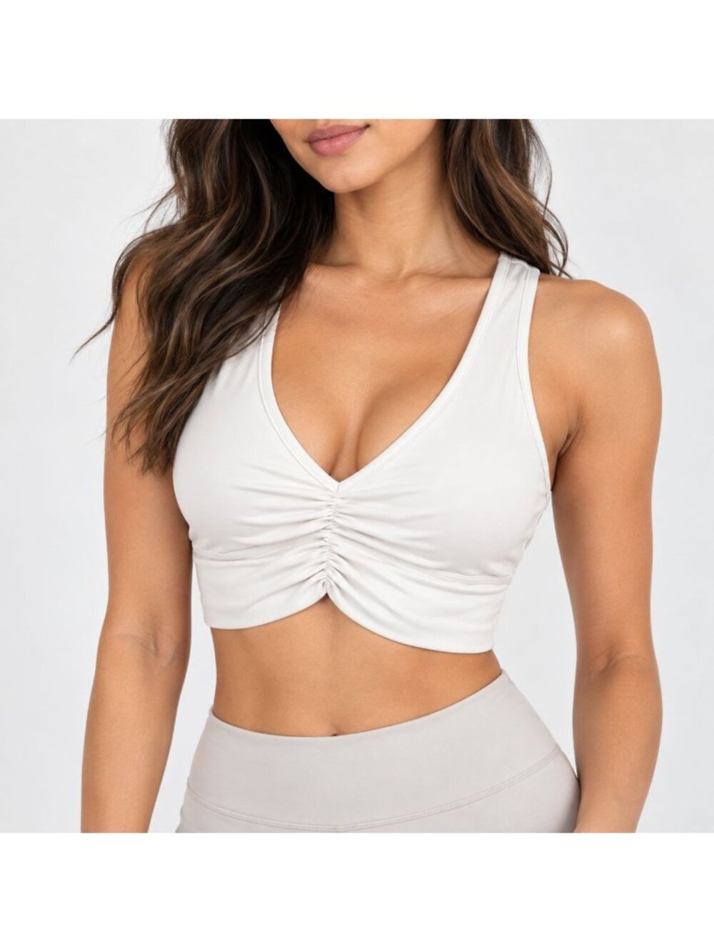 ALO Small Cream White Ruched Sports Bra Top Y2K Athleisure Yoga Workout